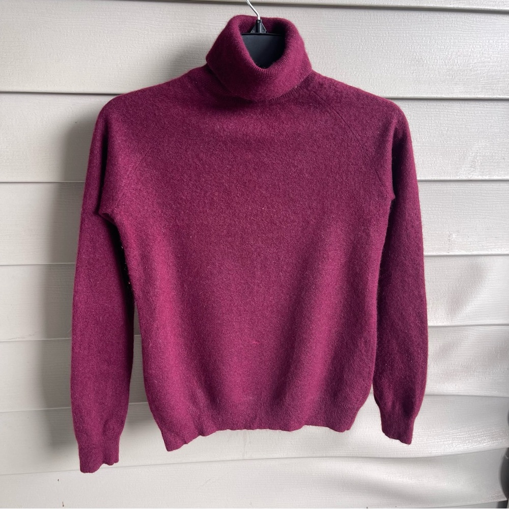 Office Core 100% Cashmere Turtlneck‎ Sweater Womens Small Burgundy Soft Fuzzy